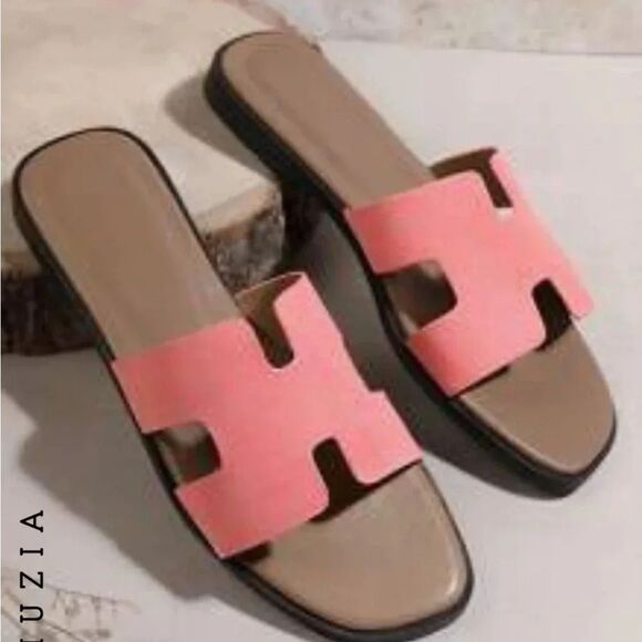 SHEIN Shoes - H band Slide Sandals Pink and Nude  Beige SHEIN